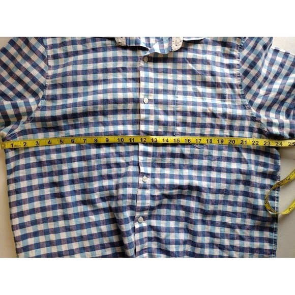 Tommy Bahama Mens XL Gingham Linen Blend Short Sleeve Button Up Shirt Blue White - Picture 8 of 9